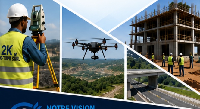 Illustration de topographie, drone et construction issue de la brochure